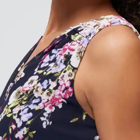 WHBM $190 Sleeveless Smocked V-Neck Pleated Midi Dress Flowy Romantic 12 - Picture 7 of 10